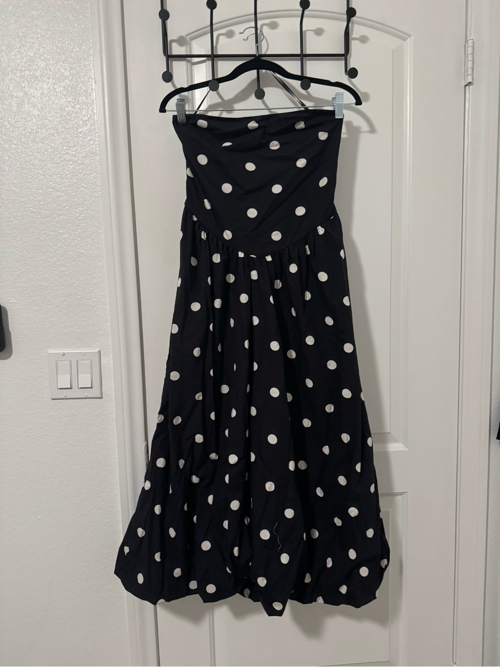 Black Polka Dot Maxi Skirt - Strapless Flared Silhouette